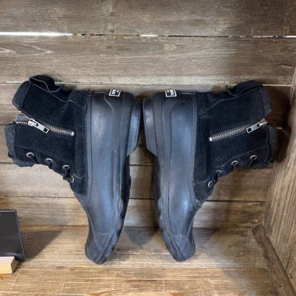 Womens Sperry Black Wool Leather‎ Ankle Duck Winter Snow Boots Size 10 M GUC - Picture 4 of 6